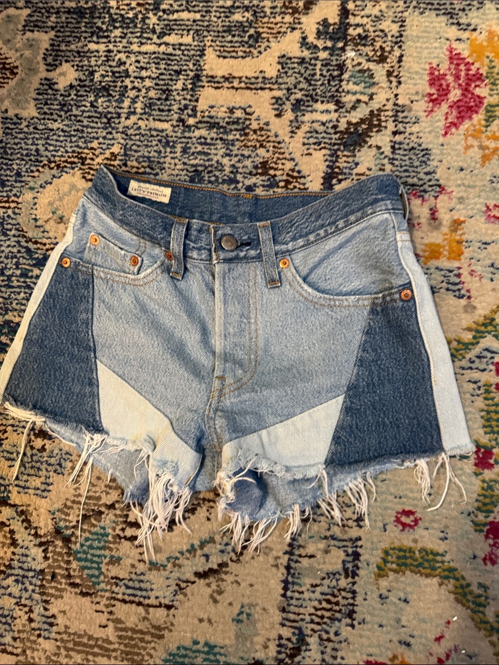 Levi's Two-Tone Blue Denim Cutoff Shorts with Frayed Hem